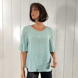 ELLE Women's Teal & Black Polka Dot Short sleeve Blouse Sz M